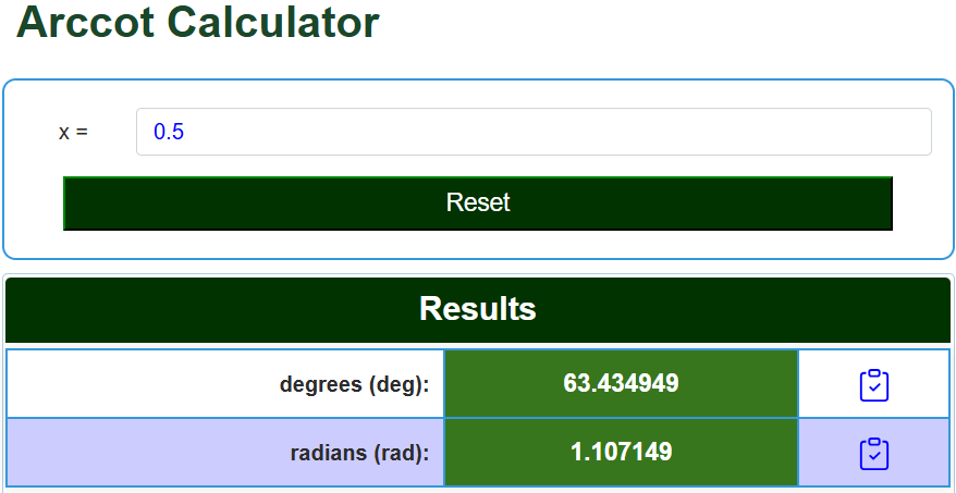 Arccot Calculator - UScalculator.com