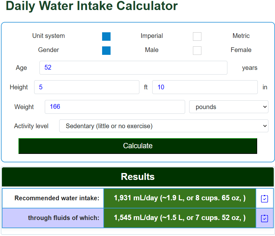 Intake Calculation Daily Water Intake Calculator - UScalculator.com