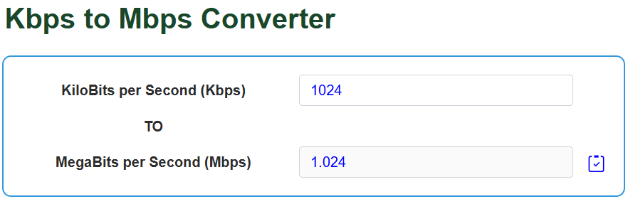 Kbps to Mbps Converter - UScalculator.com