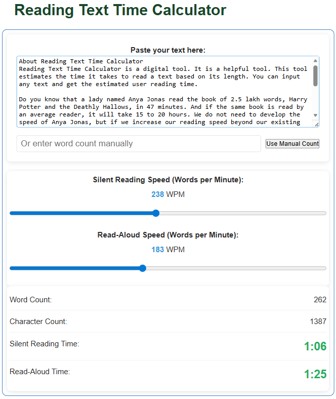 Reading Text Time Calculator - UScalculator.com